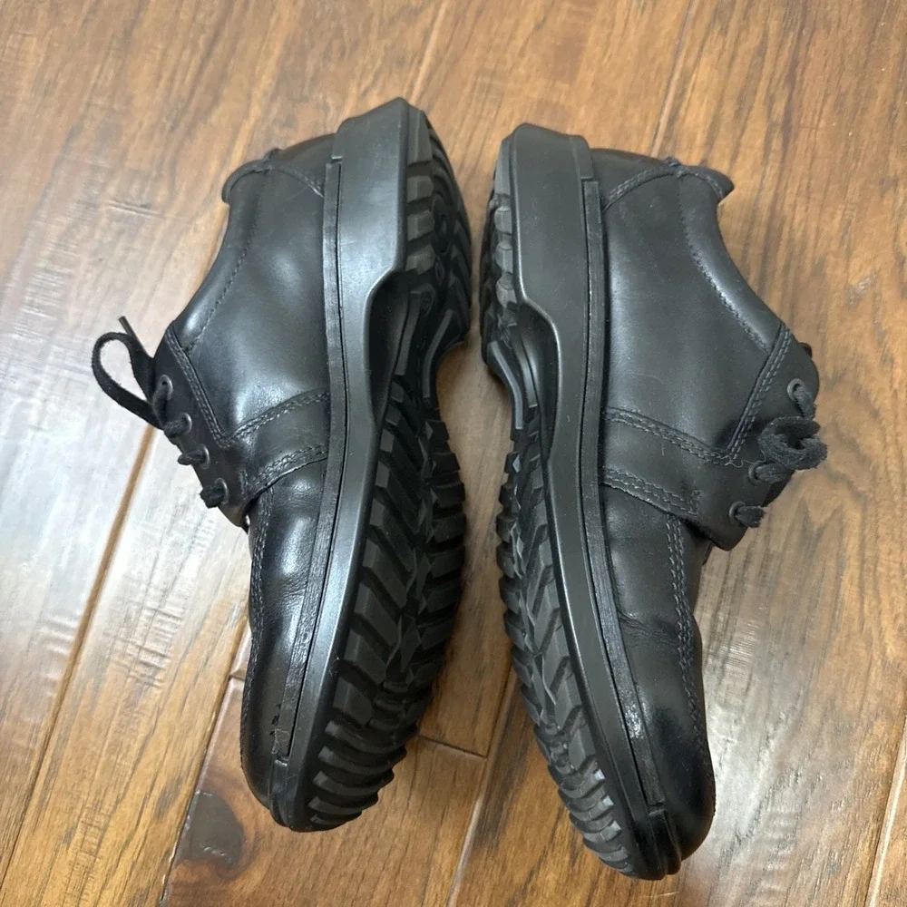 ECCO Leather Moc Oxford Men's 9 Black Comfort Dress Sneakers Lace Up Shock Point